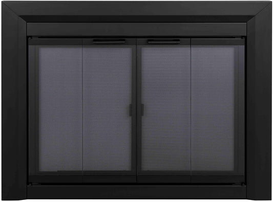 Pleasant Hearth Clairmont Black Medium Bifold Fireplace Doors with Smoke Tempered Glass CM-3011