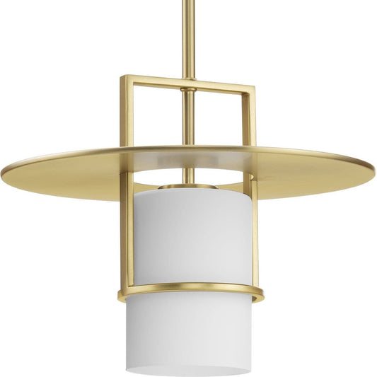 Progress Lighting Mystic 1 -Light Brushed Bronze Modern/contemporary Etched glass Cylinder Medium Hanging Pendant light