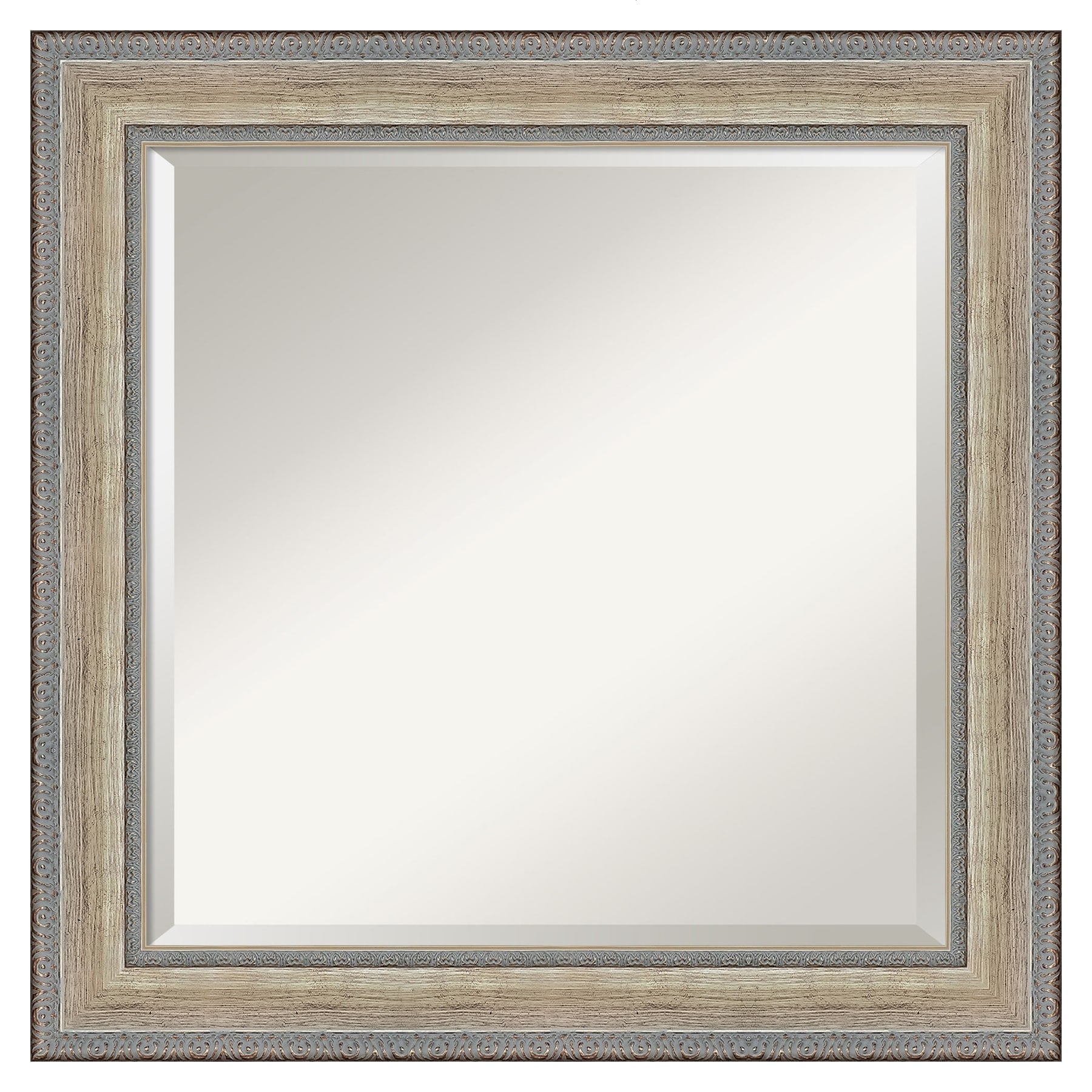 Amanti Art Fleur Silver Frame 25.25-Inches W x 25.25-Inches H Square Fleur Champagne Silver Framed Wall Mirror