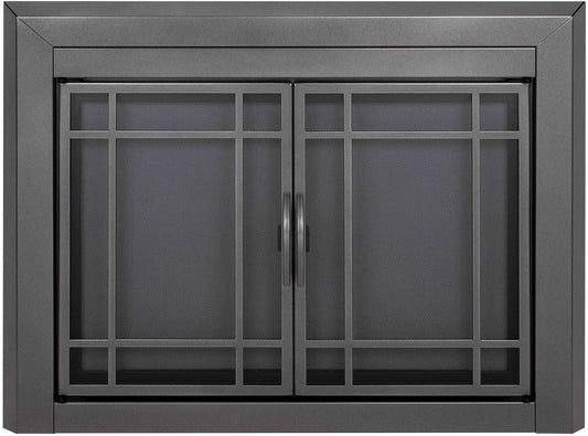 Pleasant Hearth Easton Gunmetal 30-in to 37-in W x 25-1/2-in to 32-1/2-in H (Medium) Cabinet-style Fireplace Doors with Tempered Smoke Glass