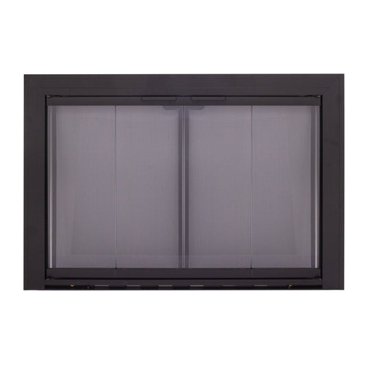 Pleasant Hearth Linear Alluminum Black 31.5-in to 35.5-inW x 25.25-in to 28.75-inH Bifold Fireplace Doors with Smoke Tempered Glass SL-4011BL
