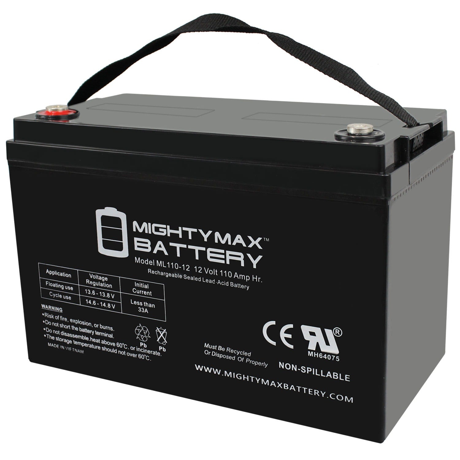Mighty Max Battery 12V 110AH Replaces Group 30H AGM Deep Cycle Rechargeable Sealed Lead Acid 121100 Backup Power Batteries ML110-1248