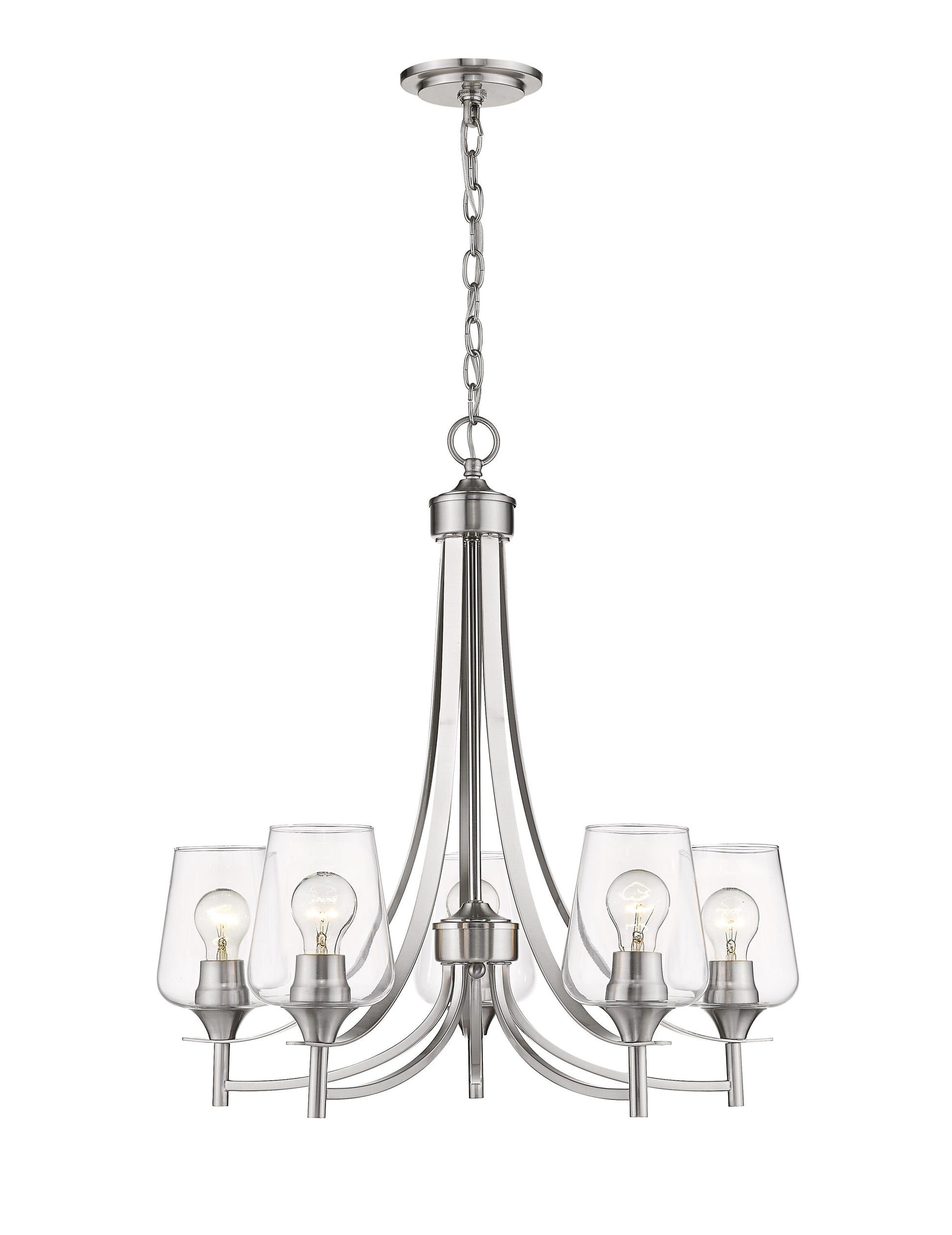 Z-Lite Joliet 5 -Light Brushed Nickel Modern/contemporary For Use in Bedrooms, Dining Rooms, Foyers, Kitchens, Living Rooms Chandelier