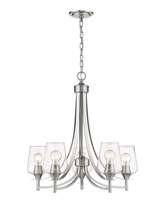 Z-Lite Joliet 5 -Light Brushed Nickel Modern/contemporary For Use in Bedrooms, Dining Rooms, Foyers, Kitchens, Living Rooms Chandelier