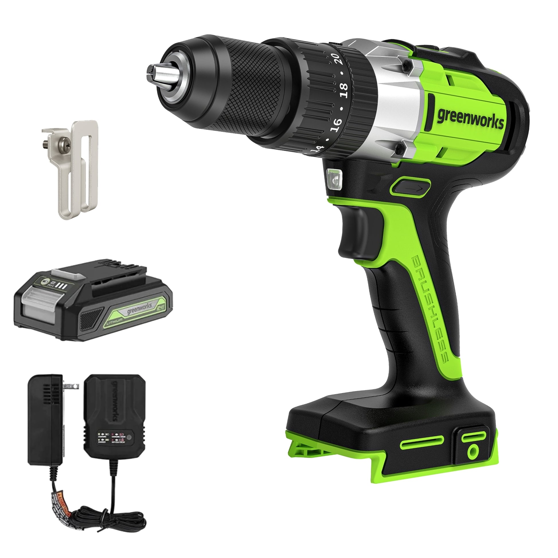 Greenworks 1/2-in 24-volt Variable Speed Brushless Cordless Hammer Drill (1-Battery Included) 3706602