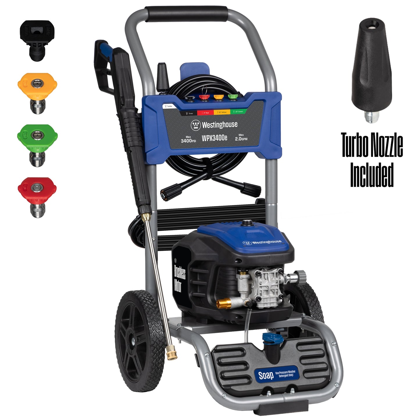 Westinghouse WPX3400e Brushless Heavy Duty 3400 PSI 2-GPM Cold Water Electric Pressure Washer with 5 Spray Tips WPX3400E