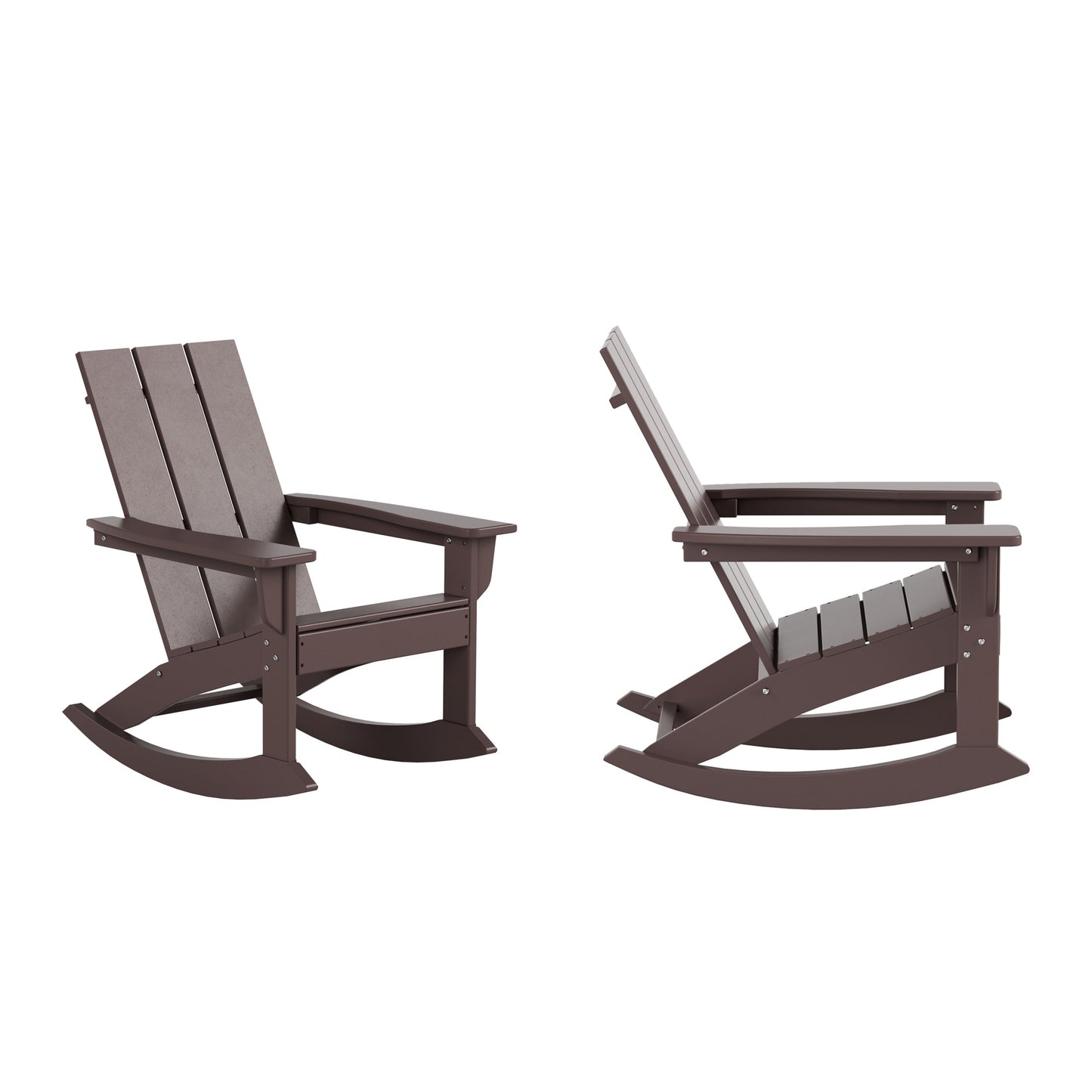 Westin Furniture Shoreside Set of 2 Dark Brown HDPE Frame Stationary Rocking Chair with Slat Seat