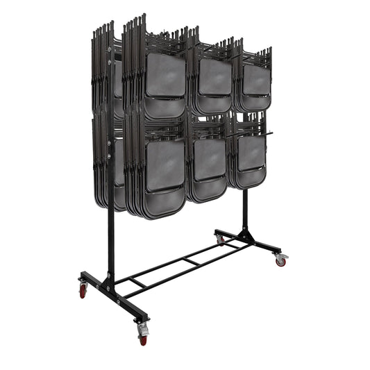 AdirOffice Heavy-Duty Folding Chair Carrier Cart, 1000 lbs. Weight Capacity, Steel Construction, 4 Locking Wheels, Black 690-03