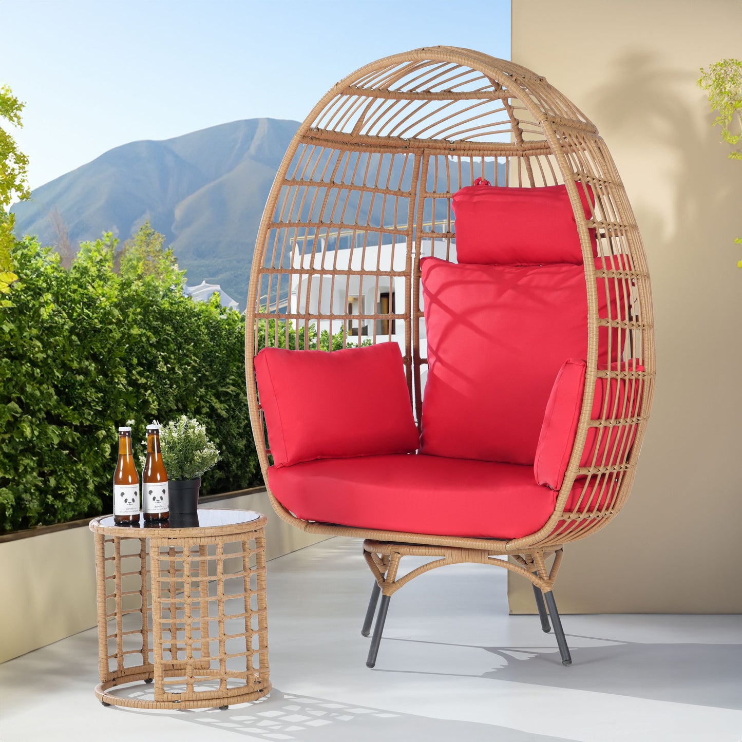 SANSTAR 2 -Piece Wicker Patio Conversation Set with Red Cushions