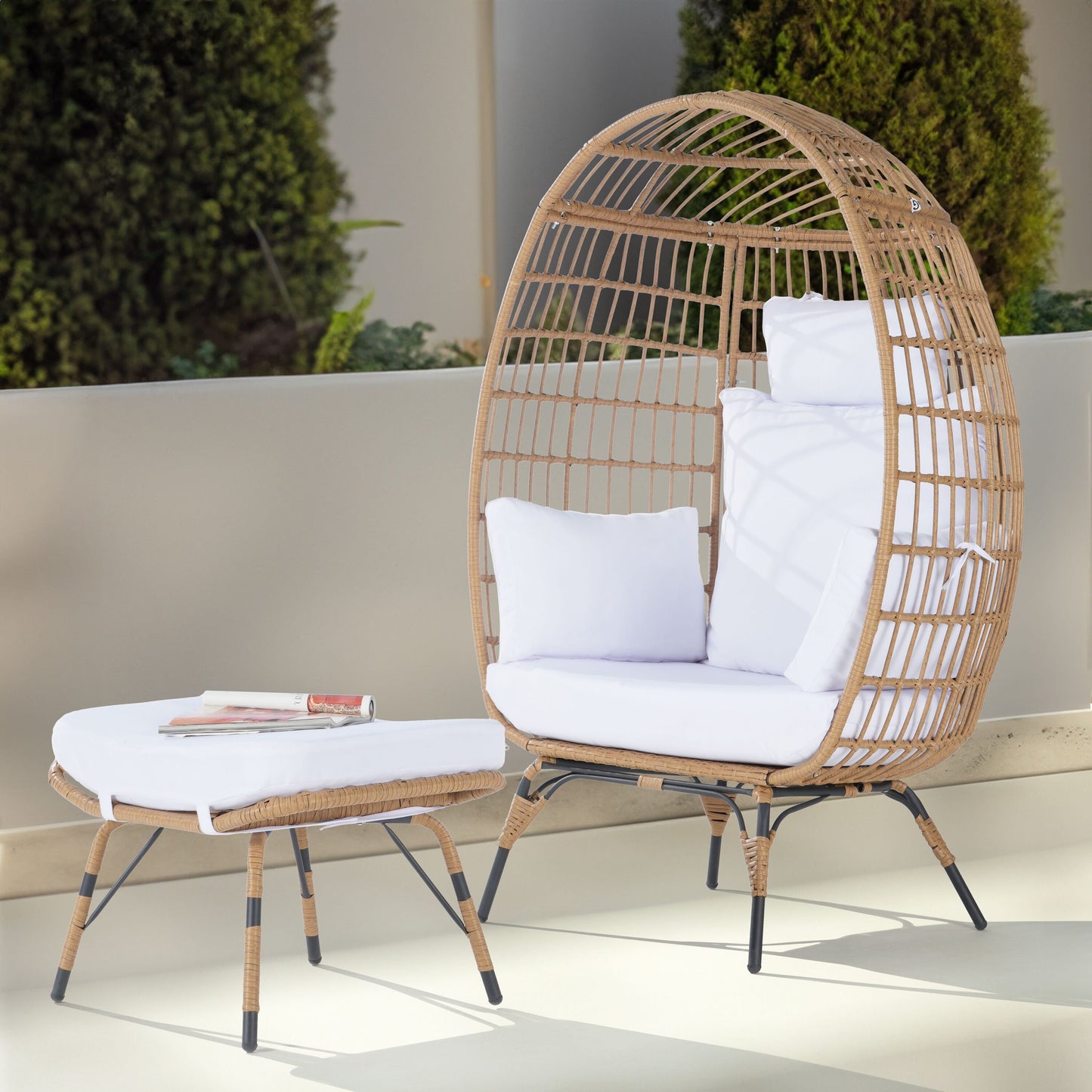 SANSTAR 2 -Piece Wicker Patio Conversation Set with White Cushions
