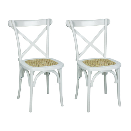JONATHAN  Y Set of 2 Cassis X-Back Rattan Classic Traditional Dining Side Chair (Wood Frame)