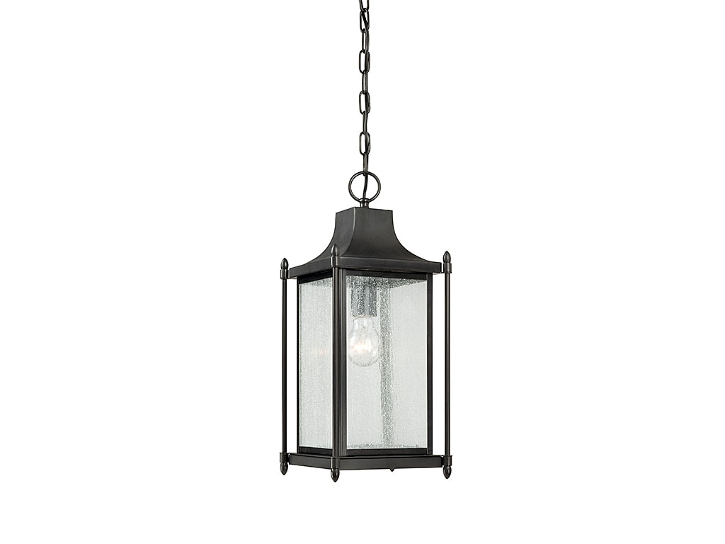 Savoy House Dunnmore 1-Light Outdoor Hanging Lantern in Black Black Transitional Clear glass Lantern Mini Outdoor Hanging Pendant light