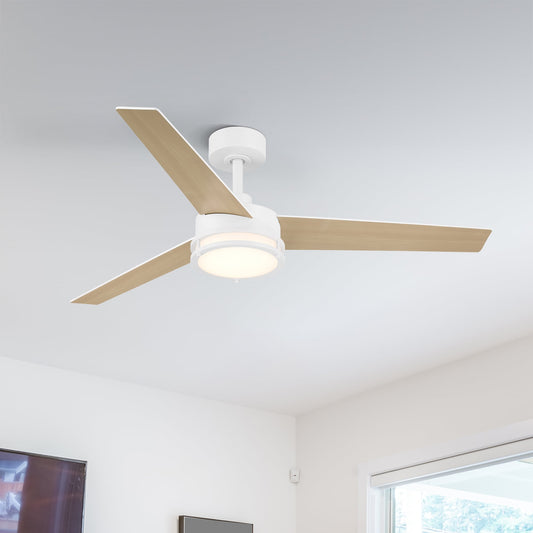 Designers Fountain Cassini 52-in Matte White Color-changing Integrated LED Indoor/Outdoor Flush Mount Smart Ceiling Fan with Light and Remote (3-Blade) FS-CSN52RGB-MW