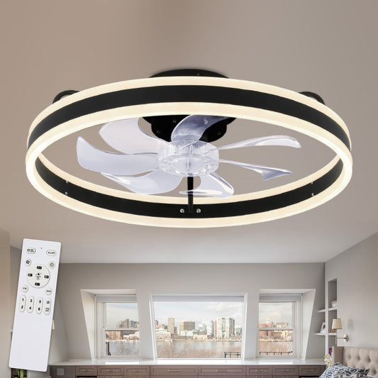 Bella Depot Low Profile 19-in Black with Clear Blades Color-changing Integrated LED Indoor Downrod or Flush Mount Smart Ceiling Fan with Light and Remote (7-Blade) DC2002