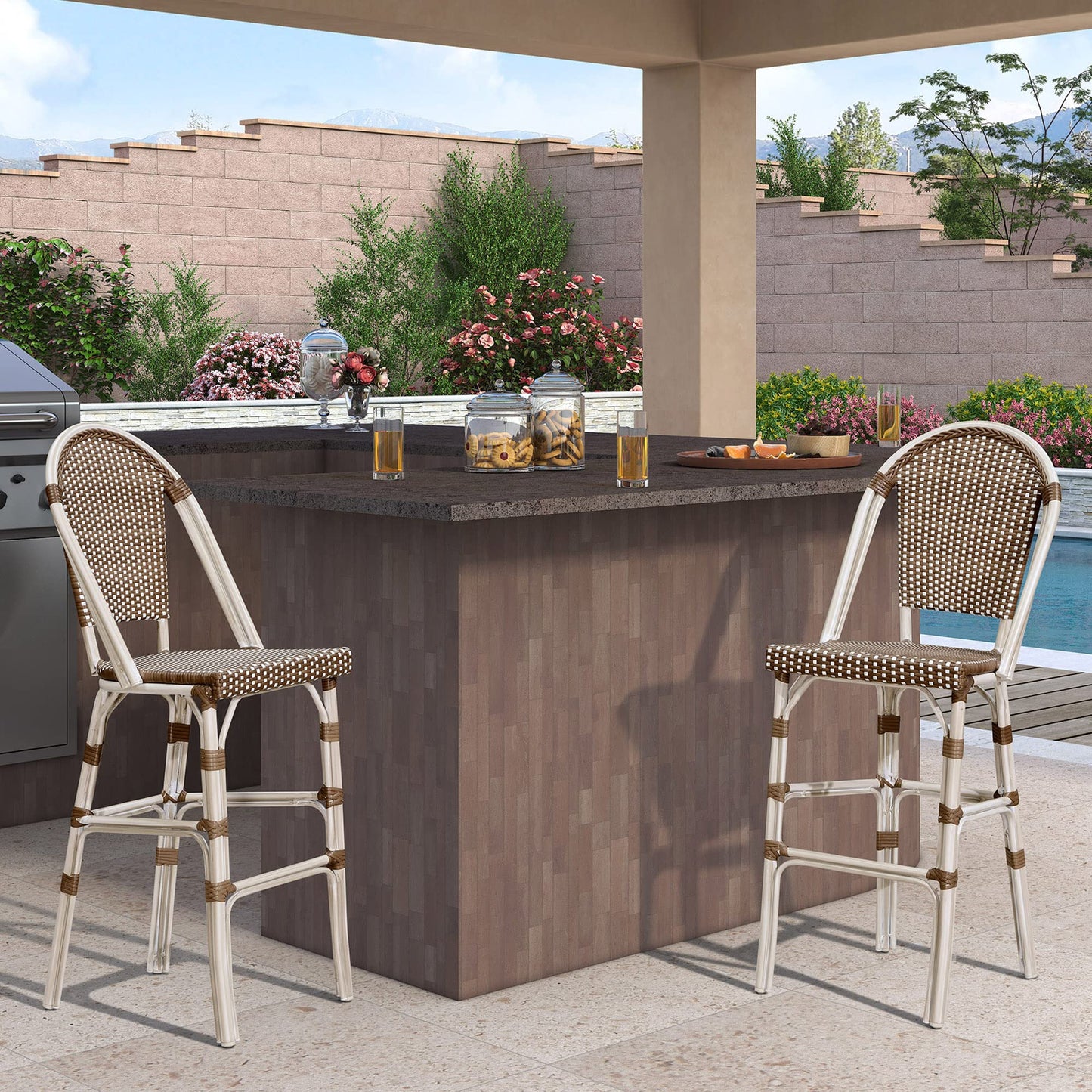 PURPLE LEAF Brown(White Finish) Aluminum Patio Bar