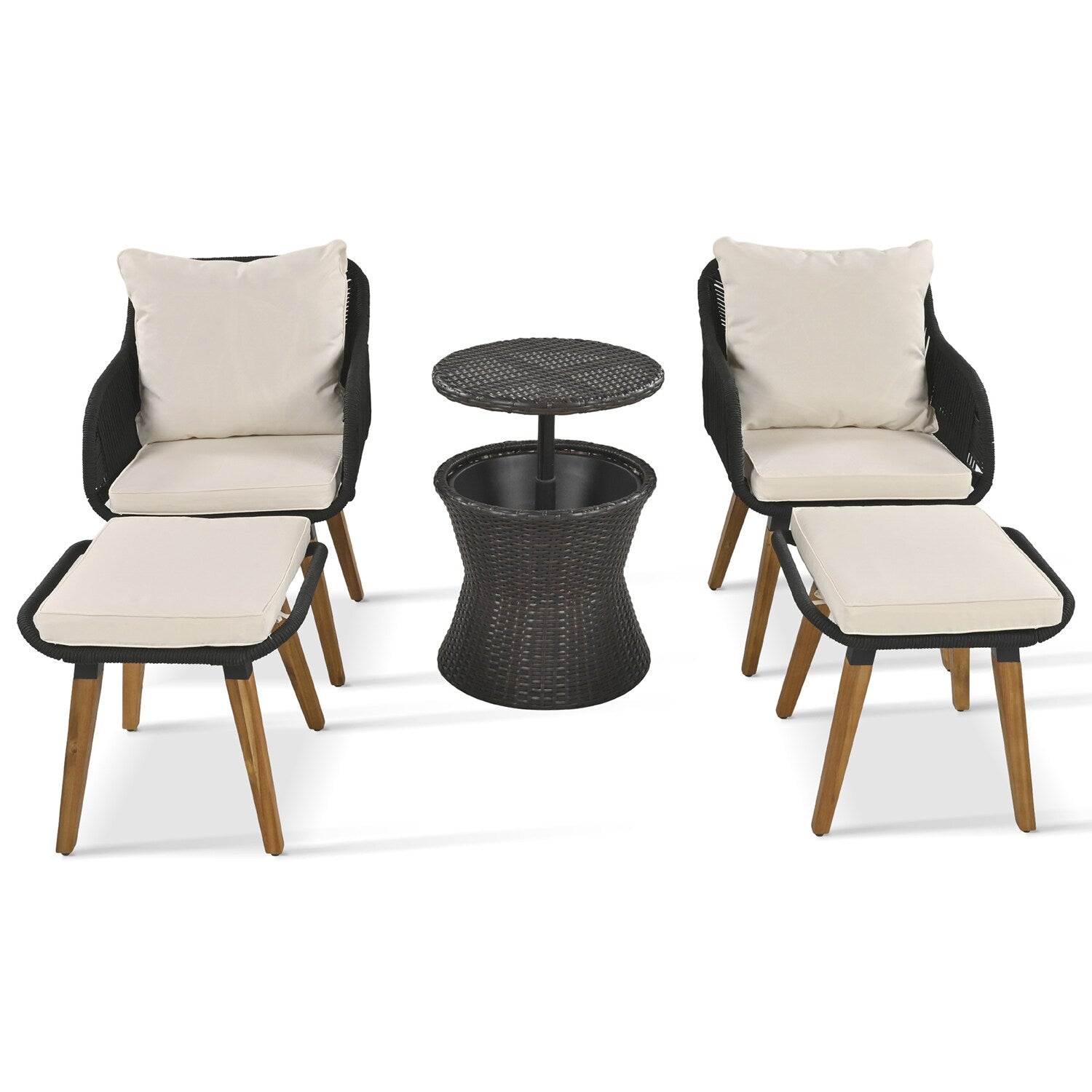 Bybafun 5 -Piece Wicker Patio Conversation Set with Off-white Cushions