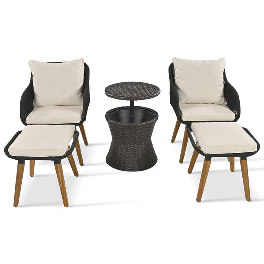 Bybafun 5 -Piece Wicker Patio Conversation Set with Off-white Cushions