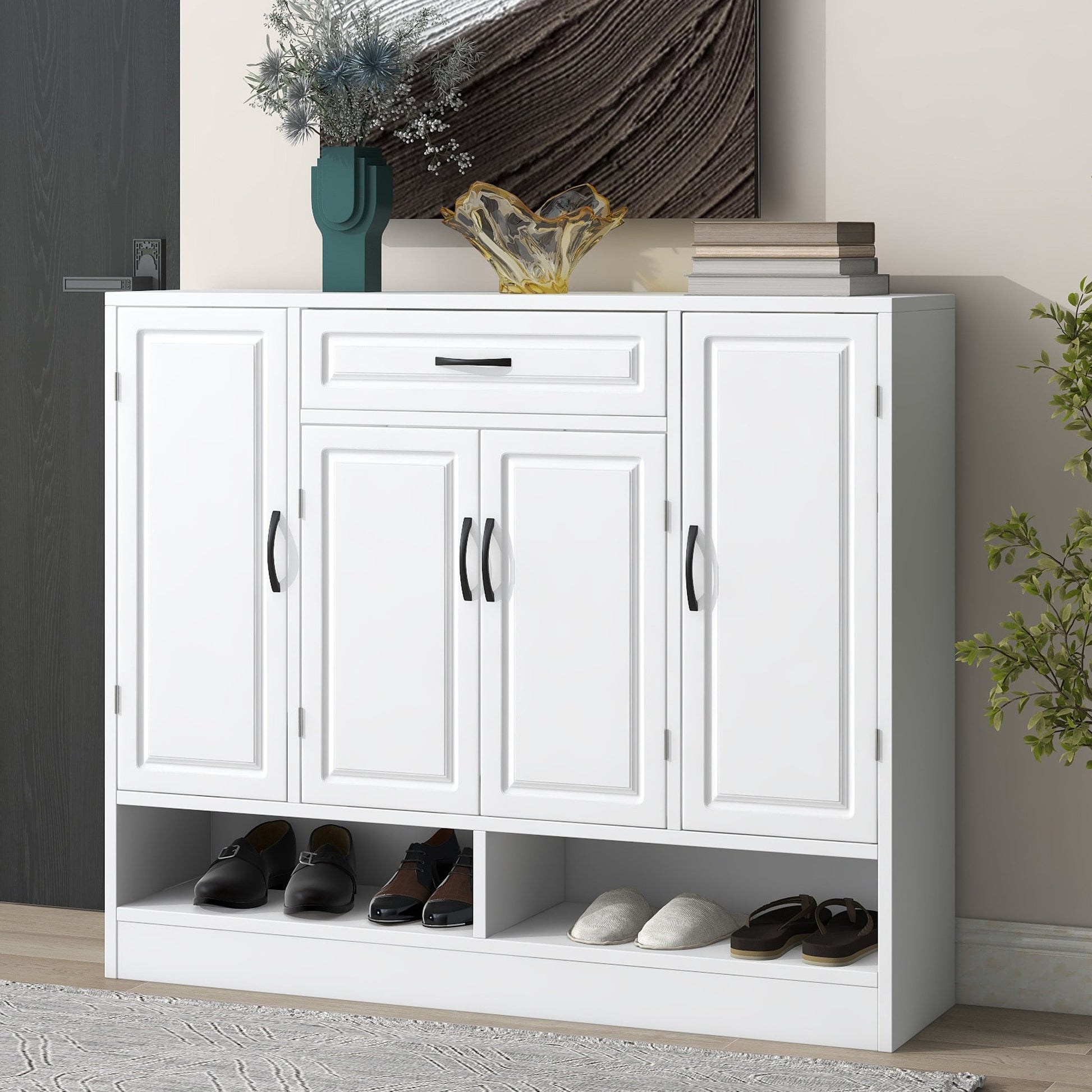 Yiekholo 39.4-in H 2 Tier 20 pair White MDF Shoe cabinet