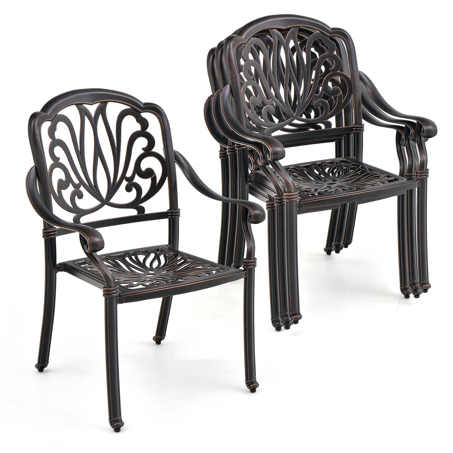 Costway Set of 4 Stackable Bronze Aluminum Frame Stationary Dining Chair with Solid Seat