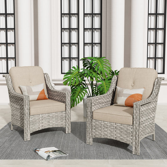 XIZZI Pyrophyllite Set of 2 Wicker Beige Frame With Beige Cushions Metal Frame Stationary Conversation Chair with Off-white Cushioned Seat