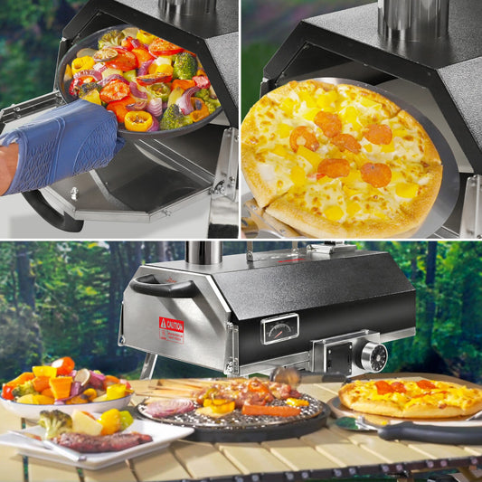 Lordear Pizza Oven BBQ and Steak Automatic Rotation Stainless Steel Hearth Wood Pellet Outdoor Pizza Oven LGNE240307MAR