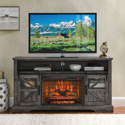 Clihome 60-in W Gray TV Stand with Infrared Quartz Electric Fireplace CL-CB7S003