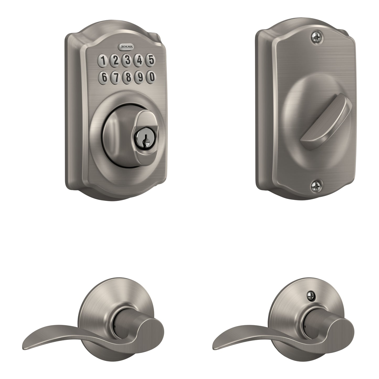 Schlage Camelot Satin Nickel Electronic Deadbolt with Keypad FBE365 V CAM 619 ACC