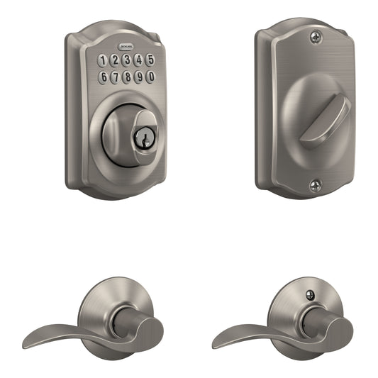 Schlage Camelot Satin Nickel Electronic Deadbolt with Keypad FBE365 V CAM 619 ACC