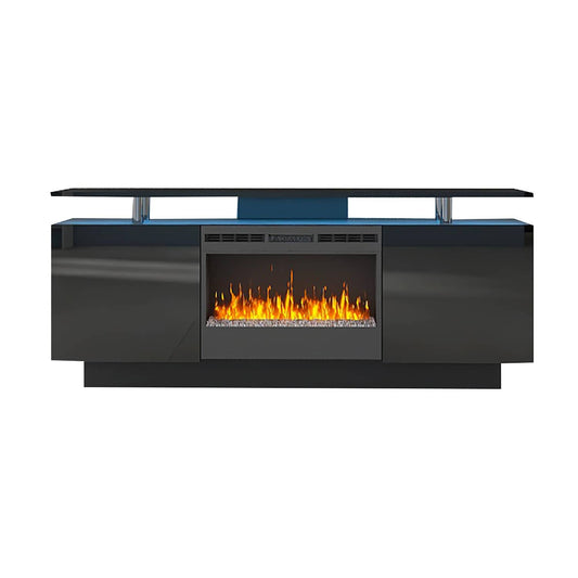 Bybafun 63-in W Black TV Stand with LED Electric Fireplace YC2900001