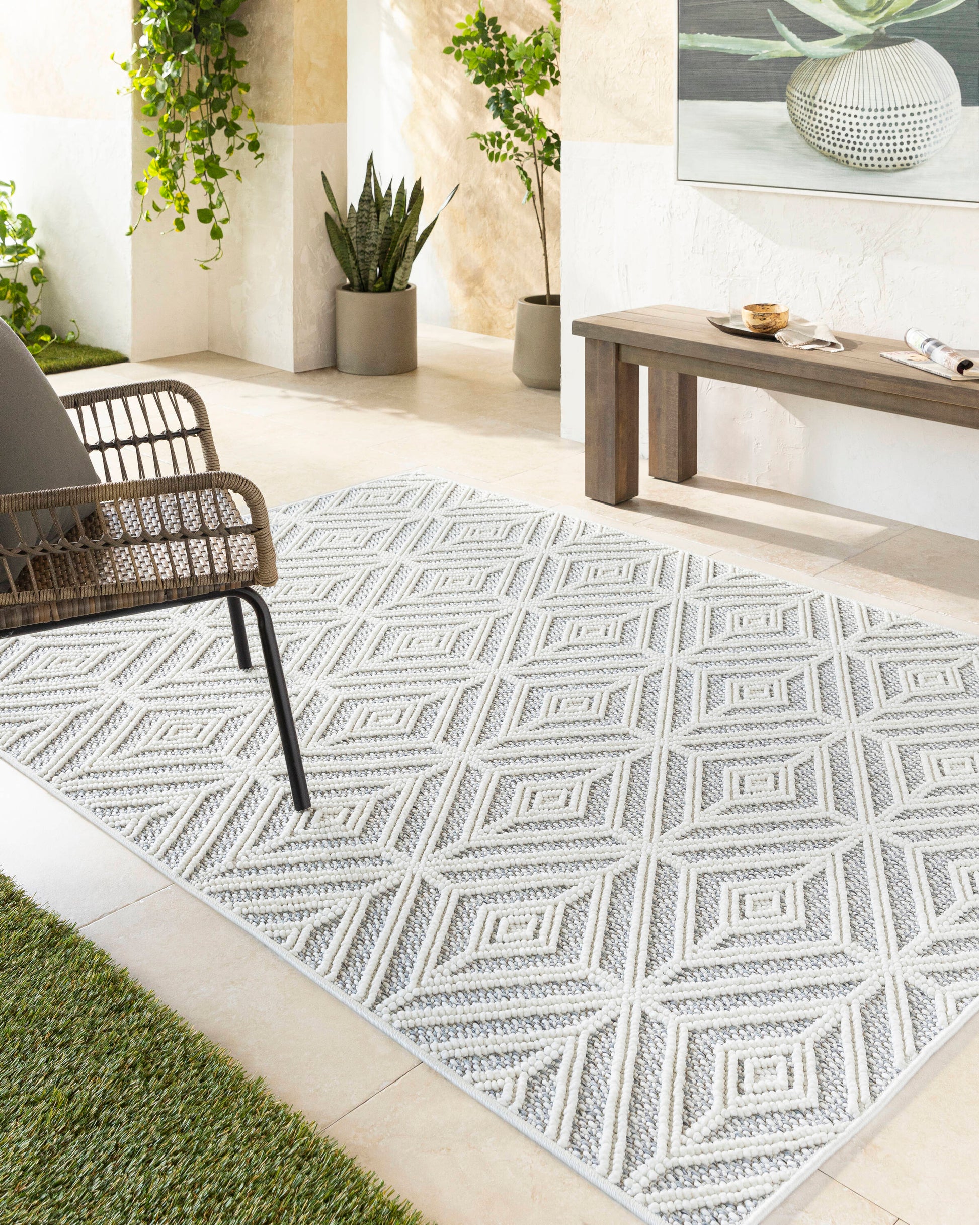 Livabliss Bouclair 8 x 10 (ft) Flatweave Light Gray Rectangular Indoor Geometric Mid-Century Modern Pet Friendly Area rug