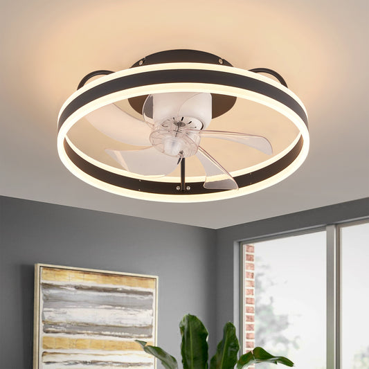 GoYeel 19.69-in Black with Abs Blades Integrated LED Indoor Flush Mount Smart Fandelier Ceiling Fan with Light and Remote (5-Blade) ZF001RBL