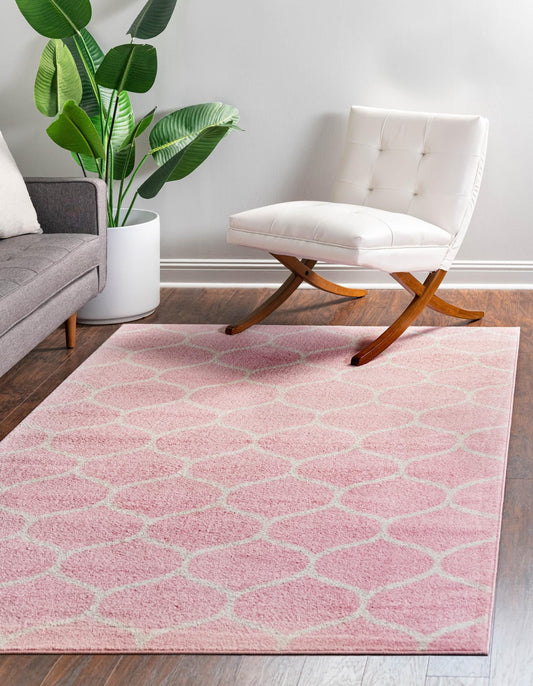 Unique Loom Trellis Frieze 10 x 14 (ft) Loomed Polypropylene Light Pink Rectangular Indoor Trellis Area rug