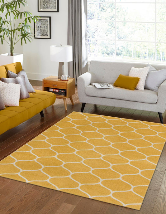 Unique Loom Trellis Frieze 10 x 14 (ft) Loomed Polypropylene Yellow Rectangular Indoor Trellis Area rug