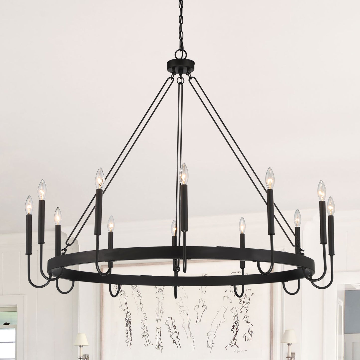 ACROMA Montgomery 12 -Light Matte Black Farmhouse Bare bulb For Use in Bedrooms, Dining Rooms, Foyers, Kitchens, Living Rooms Chandelier