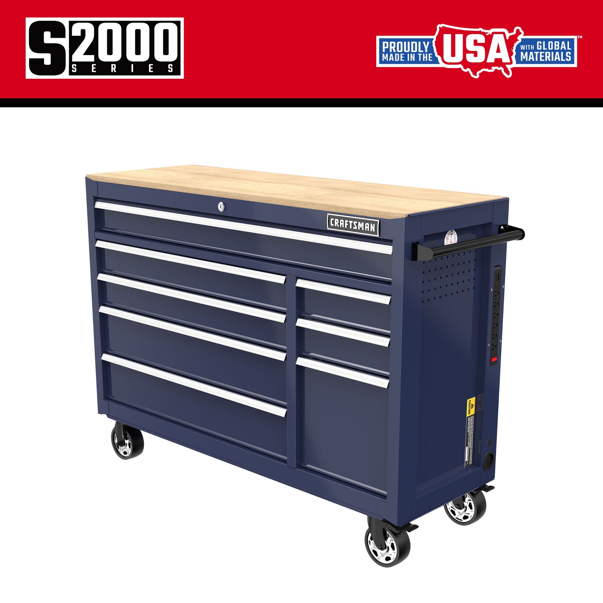 CRAFTSMAN 2000 Series 51.2-in L x 37.5-in H 8-Drawers Rolling Midnight Blue Wood Work Bench CMST98529BB