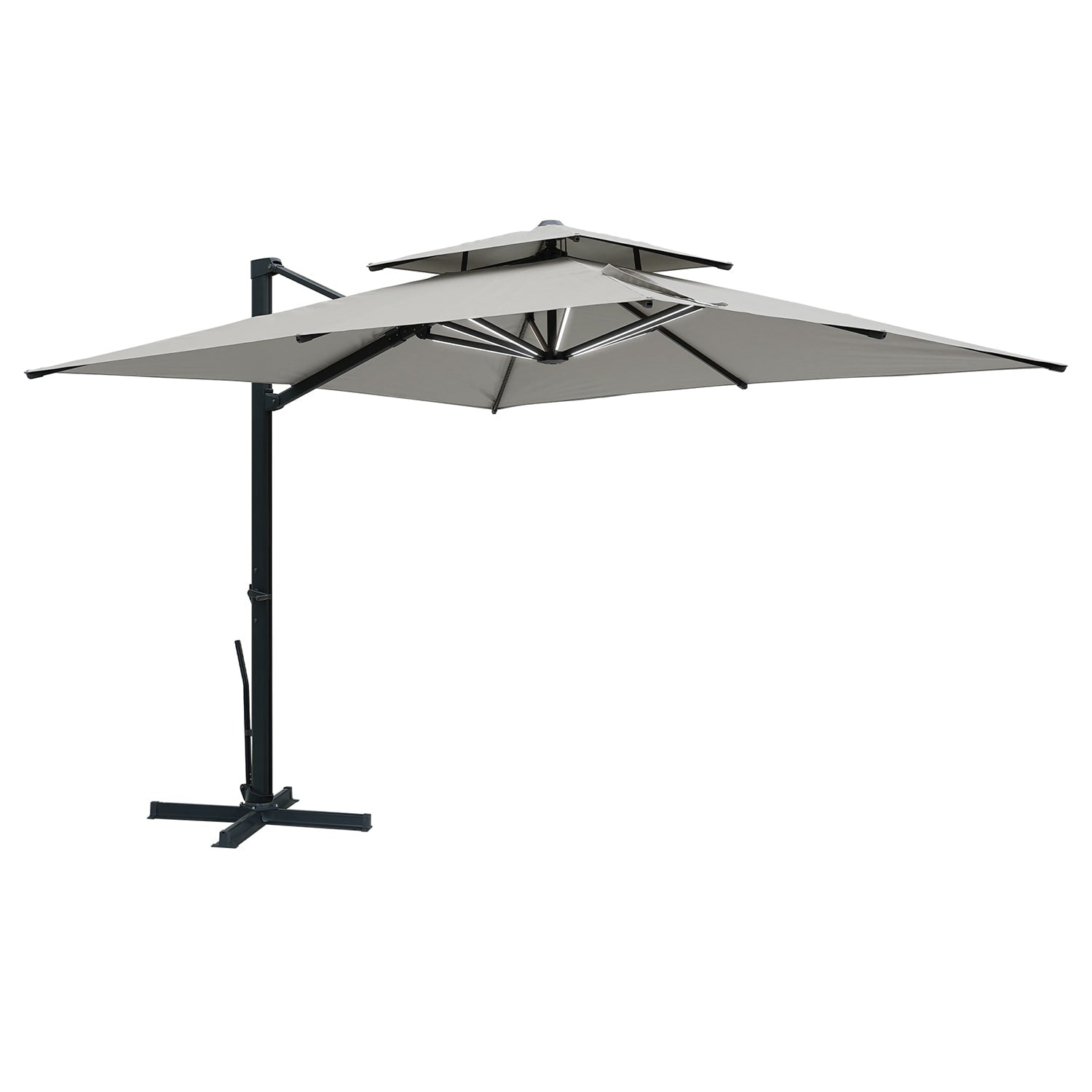 Clihome 10 Aluminum Gray Crank Cantilever Patio Umbrella with Lights and