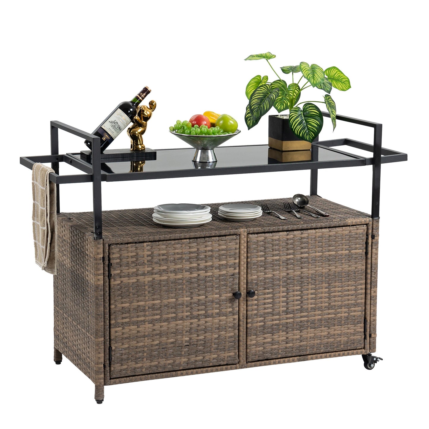 BABOOM Outdoor Wicker Bar Cart Rectangle Wicker Bistro Table 19.69-in W x 51.18-in L