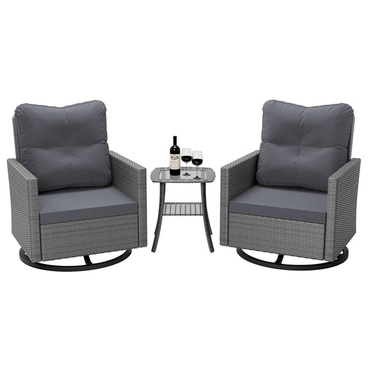 UPHA Rocking Chair Set of 2 Wicker Gray Metal Frame Swivel rocker Rocking Chair with Gray Cushioned Seat