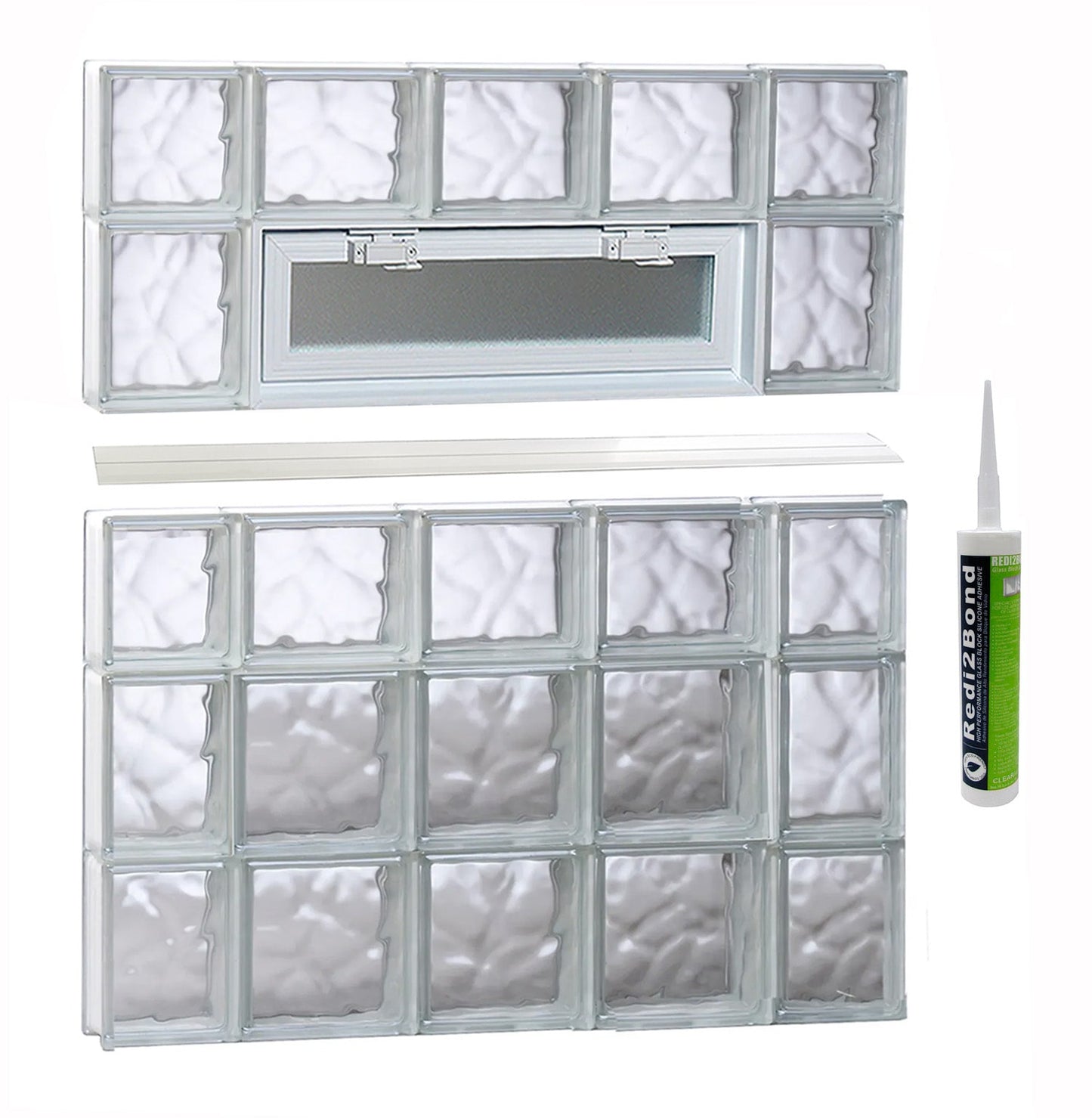REDI2SET Wavy Glass 34-3/4-in x 34-3/4-in Frameless Replacement Vented Glass Block Window