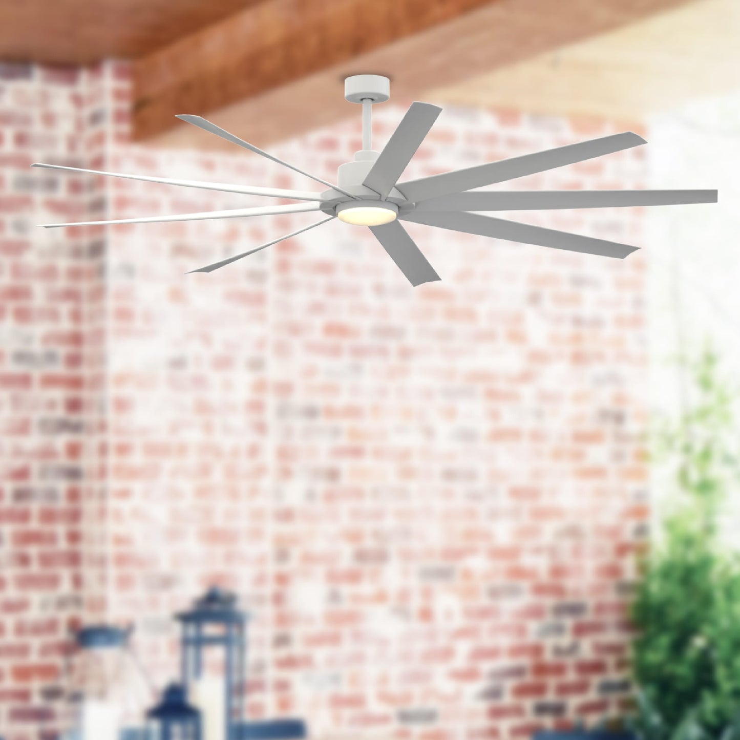 Fanimation Studio Collection EightyFour 84-in Color-Changing Integrated LED Outdoor Matte White with Matte White Blades Ceiling Fan With Light - Remote Included ( 9 -Blade ) 5218271