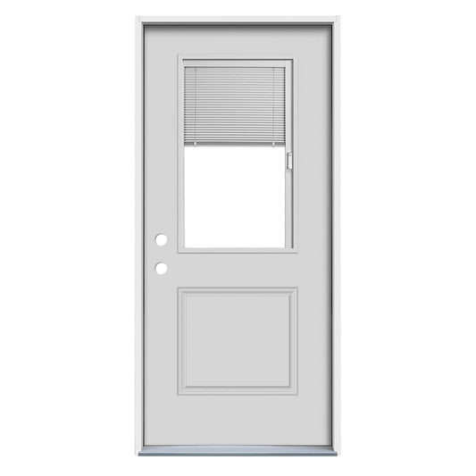 RELIABILT 32-in x 80-in x 4-9/16-in Steel Half lite Right-hand inswing Primed Prehung Front Door Insulating core with Blinds