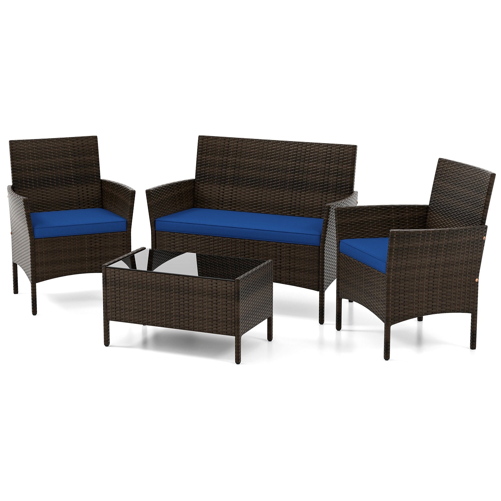 LIVIZA 4 -Piece Rattan Patio Conversation Set with Blue Cushions
