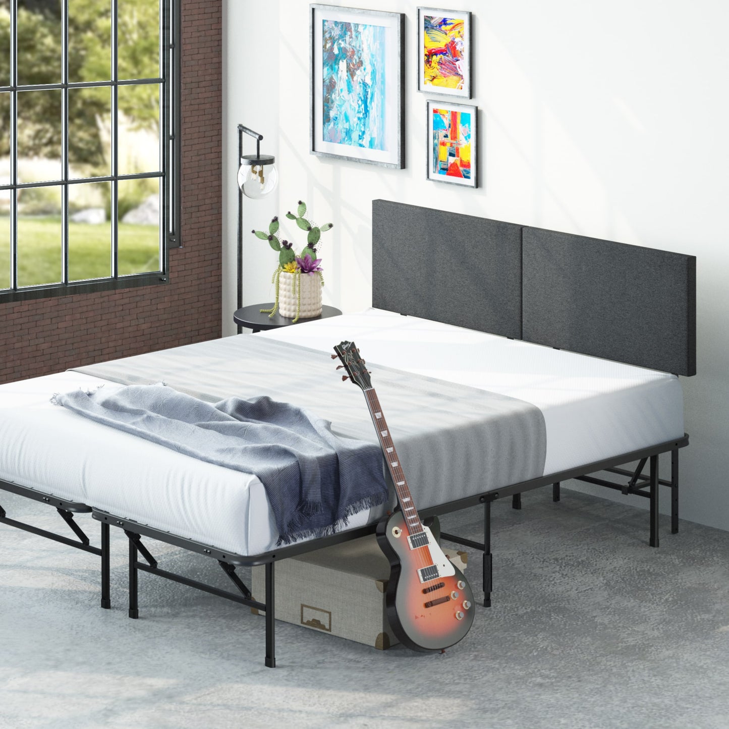 Zinus King Black Metal Bed Frame with Headboard
