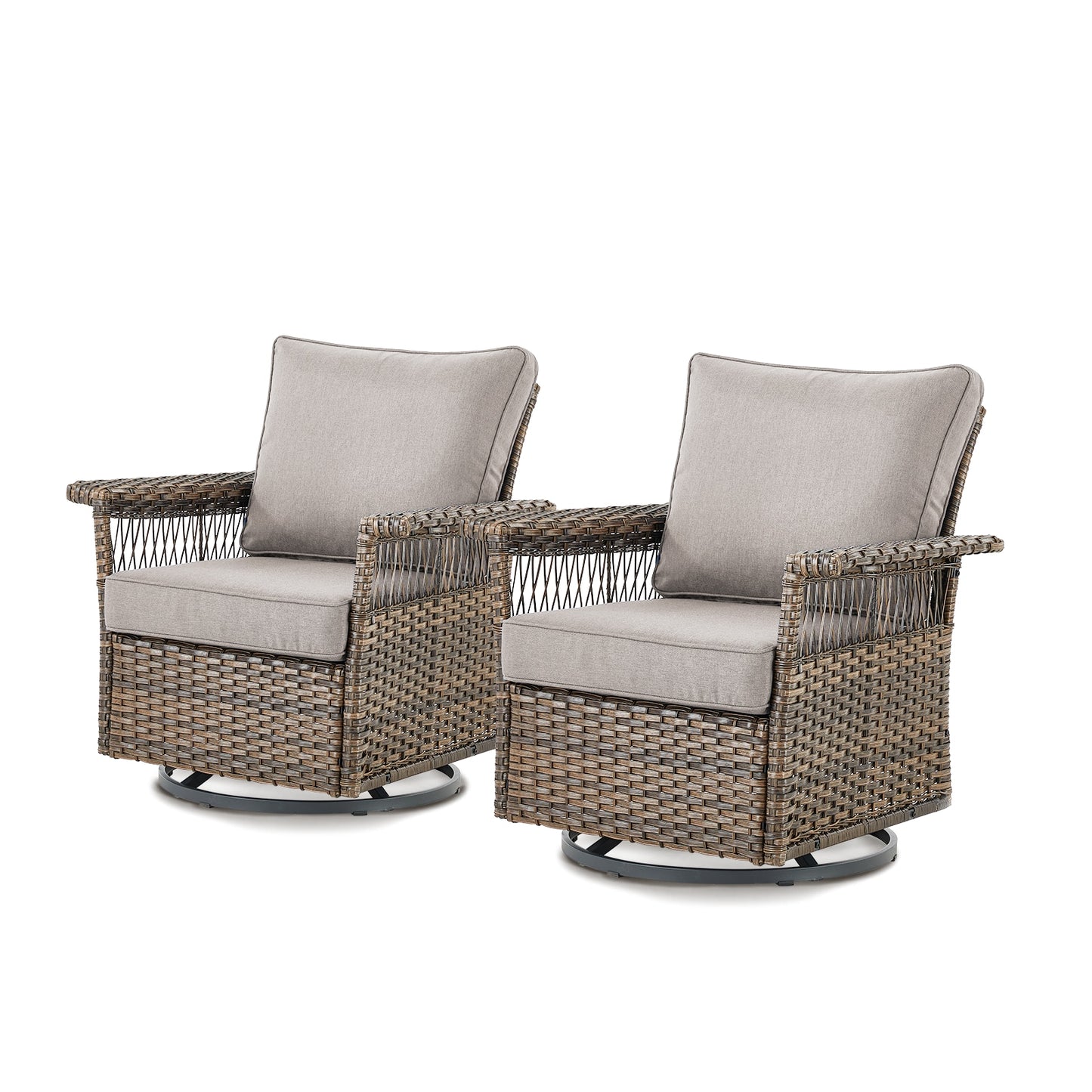 Rilyson Seagulls Set of 2 Wicker Brown Wicker Frame Swivel glider Rocking Chair with Gray Gray Cushioned Seat