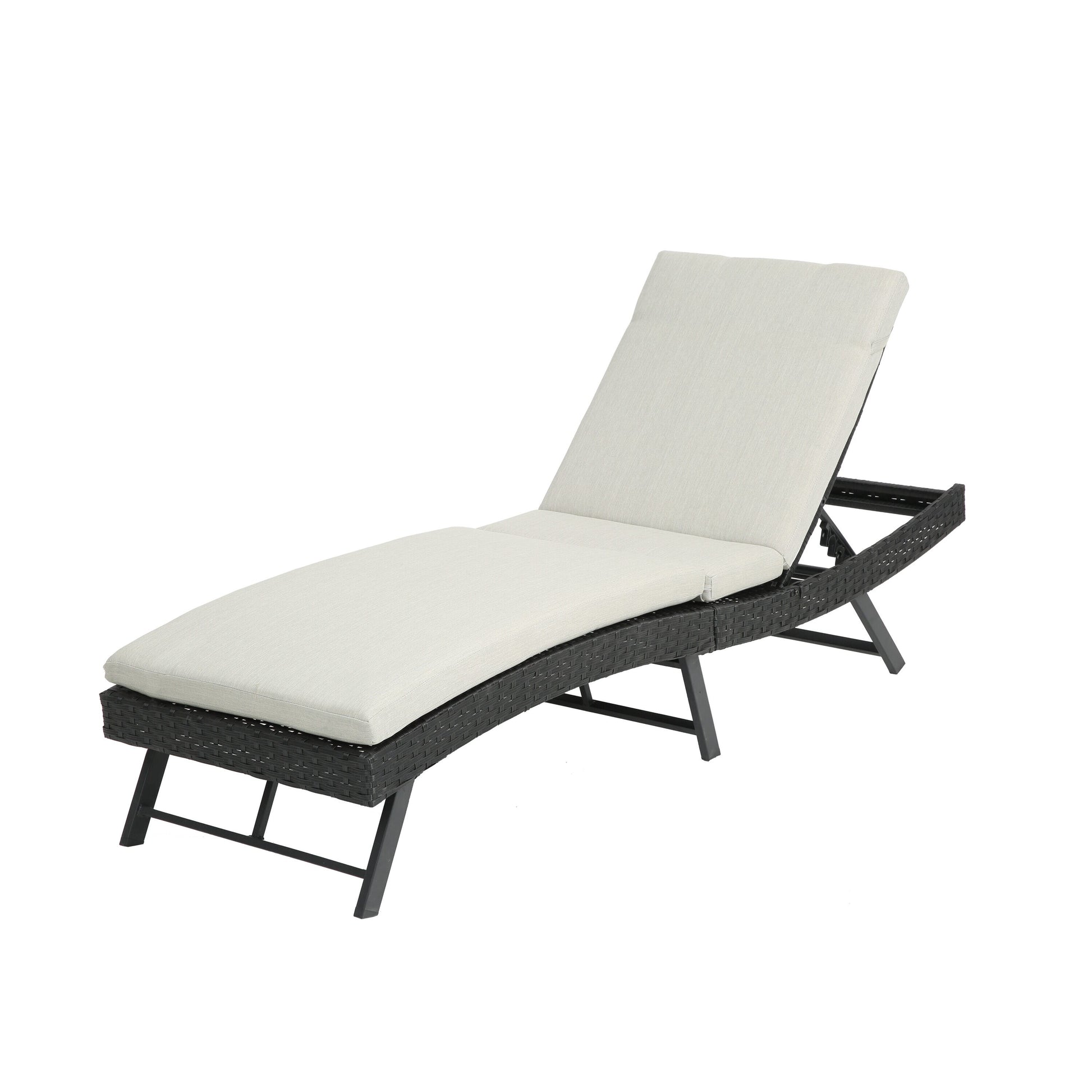 AHIOU HOME Logan Wicker Black Steel Frame Stationary Chaise Lounge Chair with Tan Cushioned Seat