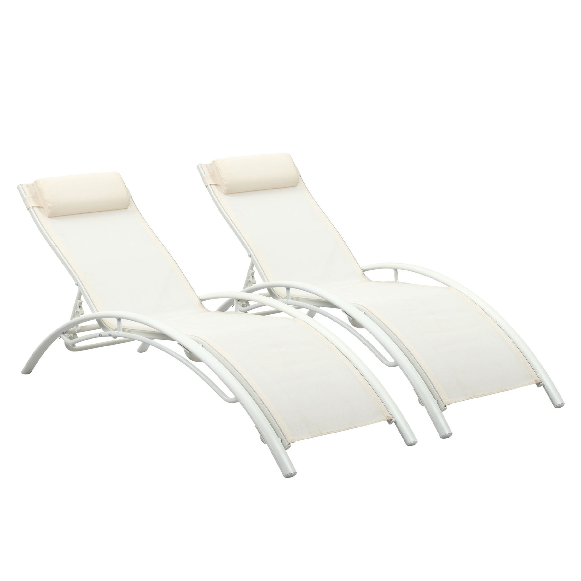 Maocao Hoom Set of 2 Stackable White Aluminum Frame Stationary Chaise Lounge Chair with White Cushioned Seat