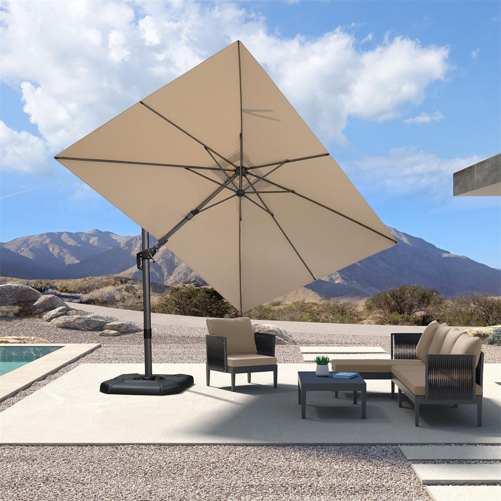 PURPLE LEAF 8-ft Aluminum Beige Crank Cantilever Patio Umbrella