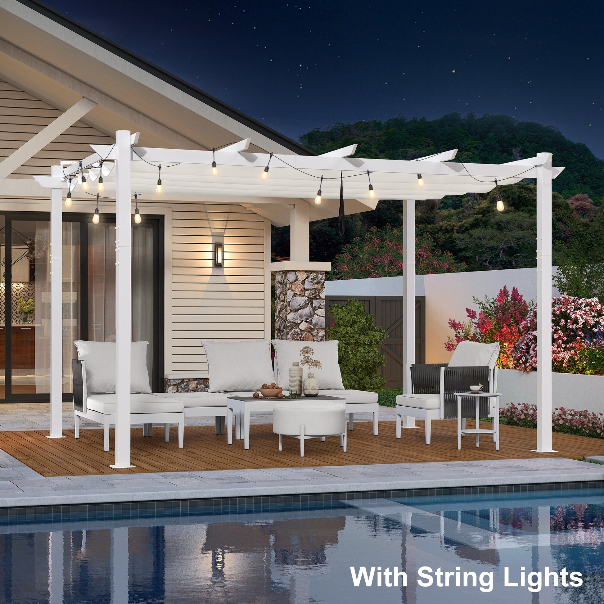 PURPLE LEAF 10-ft W x 13-ft L x 8-ft H White Metal Freestanding Pergola with Canopy