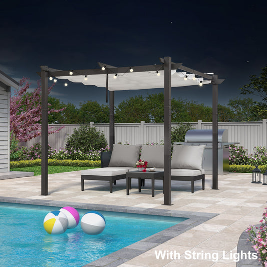 PURPLE LEAF 10-ft W x 10-ft L x 7-ft 6-in H White Metal Freestanding Pergola with Canopy