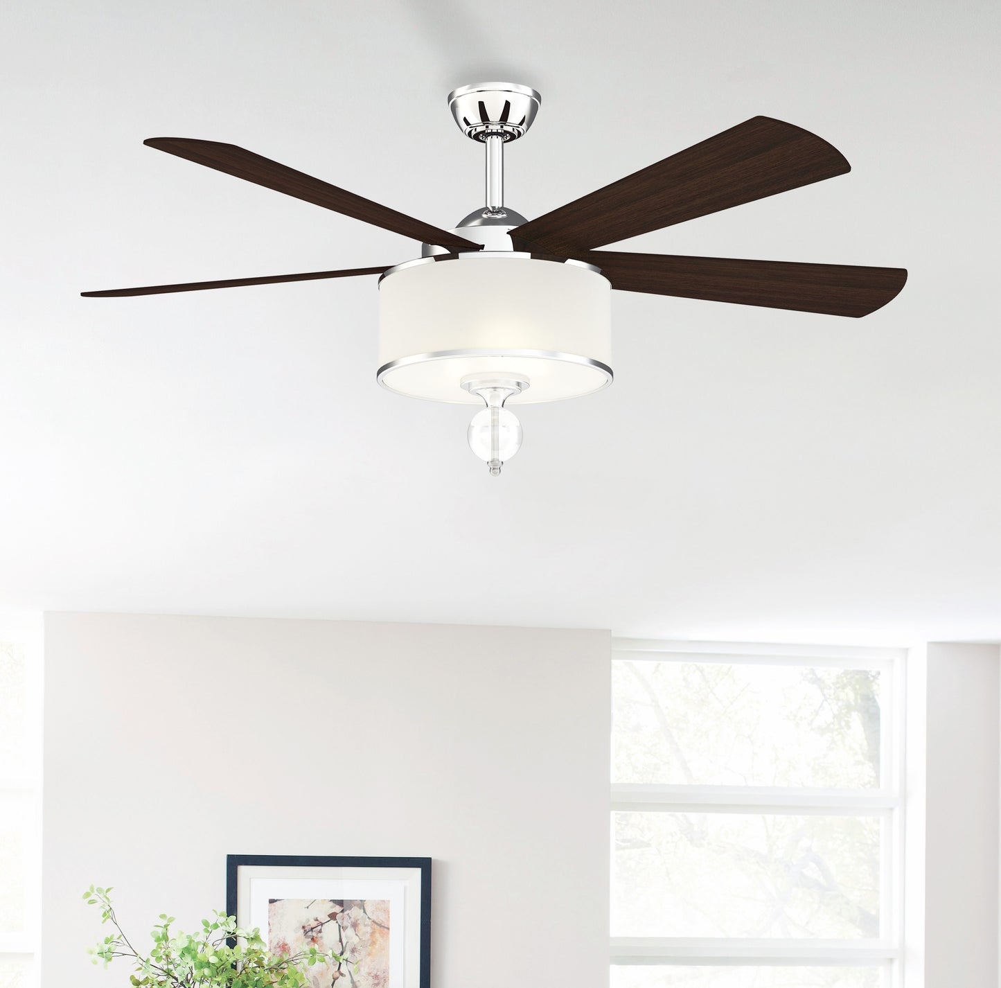 Fanimation Studio Collection Victoria Harbor 52-in Polished Chrome with Black/Dark Walnut Blades Ceiling Fan With Light - Remote Included ( 5 -Blade ) 1631424
